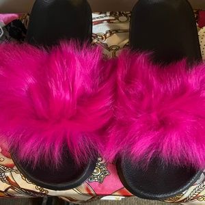Hot Pink faux fur slides or slippers